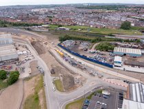 Sunderland STCP3 - completed soil nail slope, contiguous pile wall, anchored back 'L' shaped wall